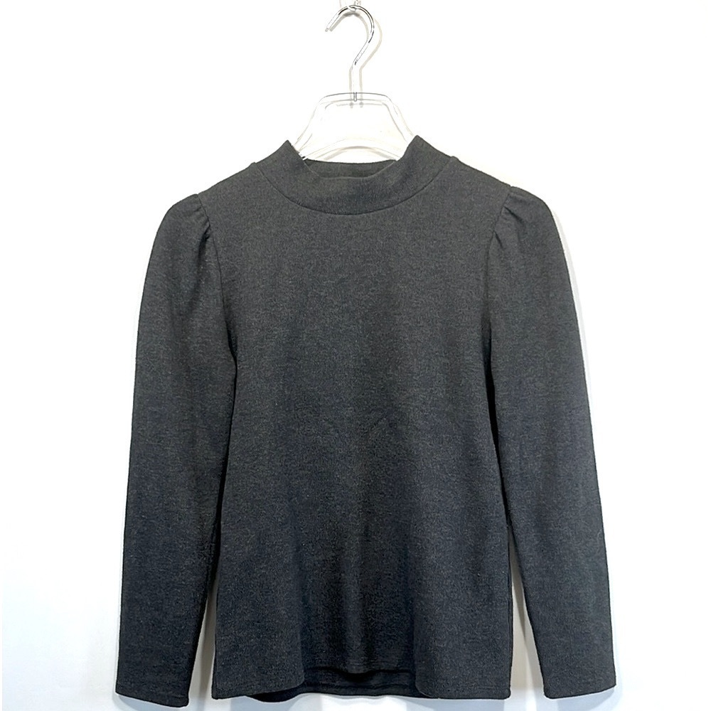 MADEWELL Plush Mock Neck Puff Sleeve Top Gray Small Soft Cozy Minimalist